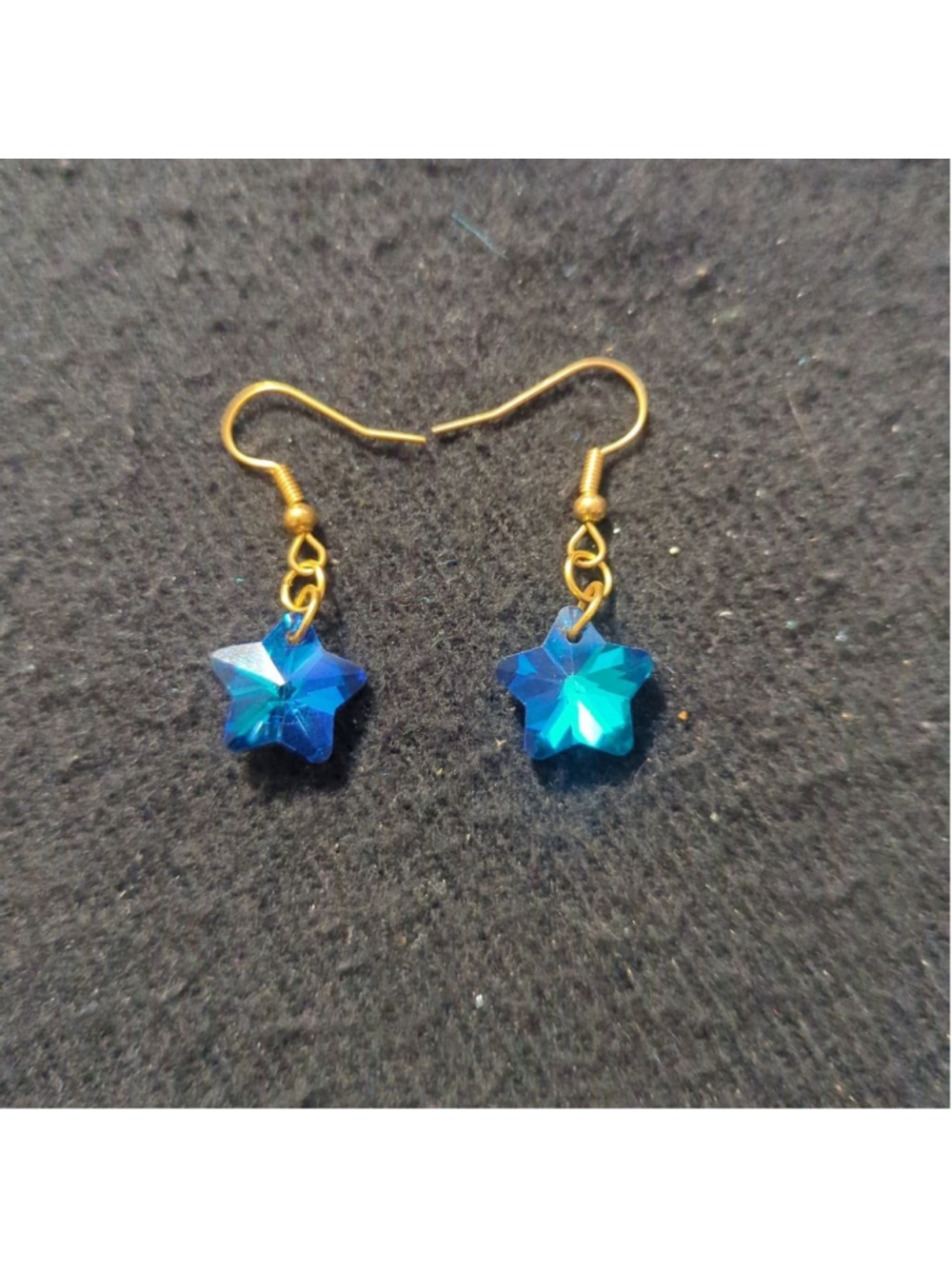 Gold Tone Blue Crystal Star Shape Statement Earrings